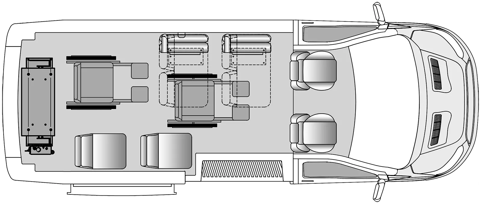 Rear Lift 3 Passenger<br />Plus Two Wheelchair and Two Double Foldaways